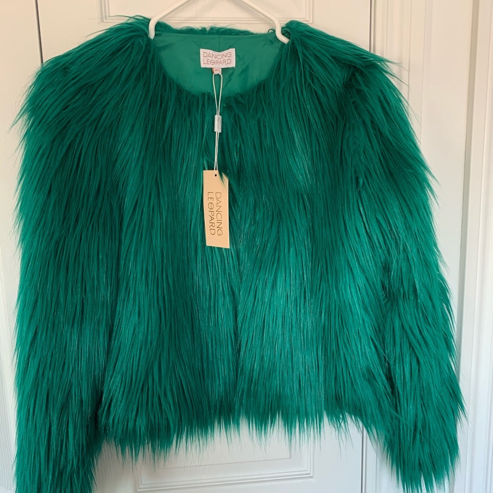Dancing Leopard faux fur jacket - Emerald Green
